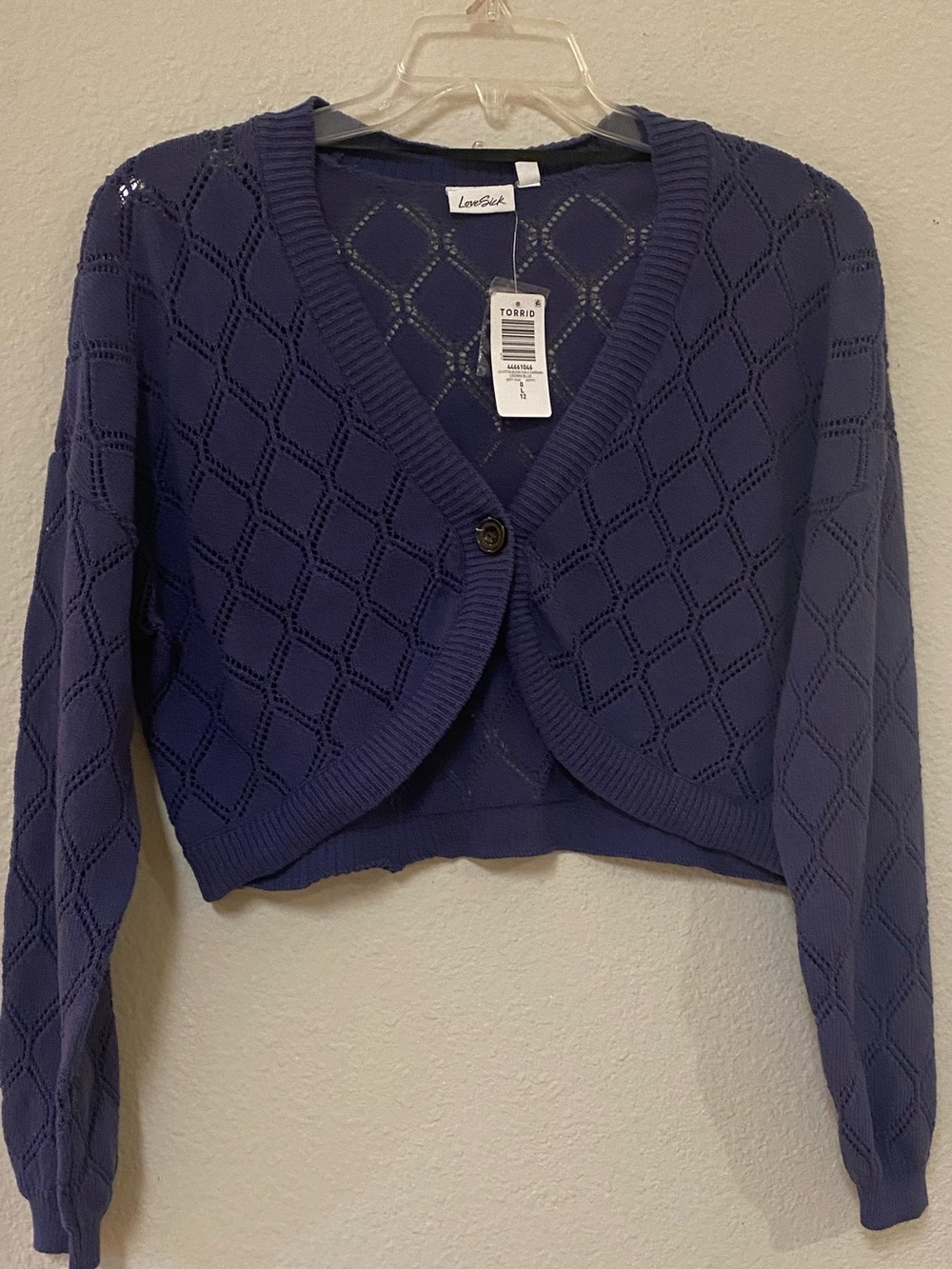 Torrid Lovesick Navy Diamond Openwork Cropped Cardigan - Quick List For Show